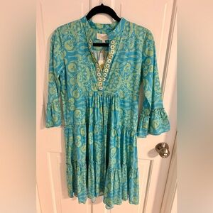Sheridan French Tiered Dress XS | NWT | Blue & Green Print | Resort Style